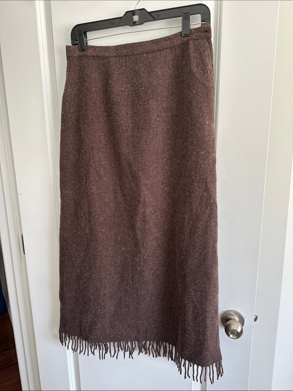 Brown Fringe-Hem Maxi Skirt